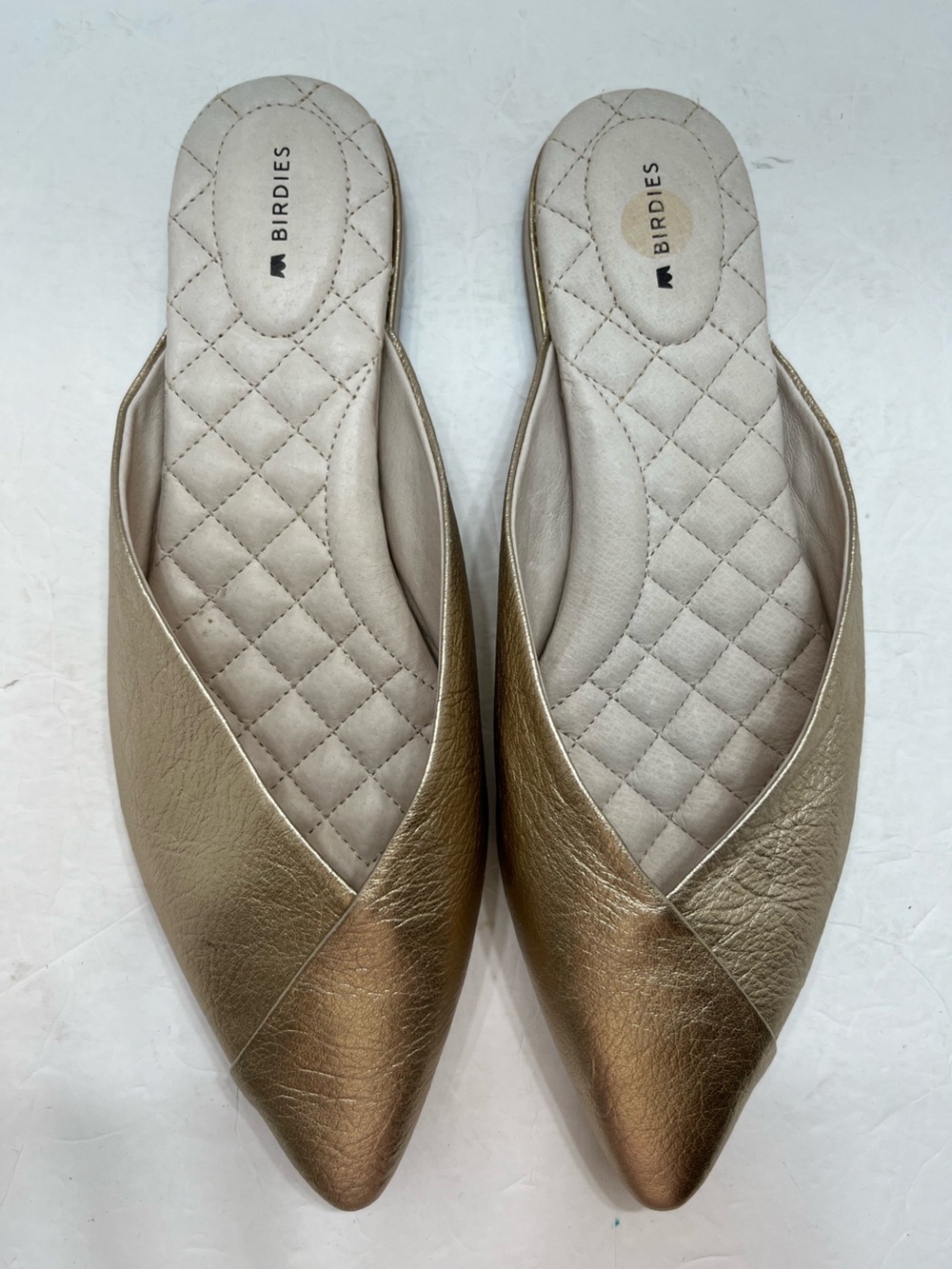 Birdies The Swan Gold Metallic Leather Mules Flats Shoes Size 9.5